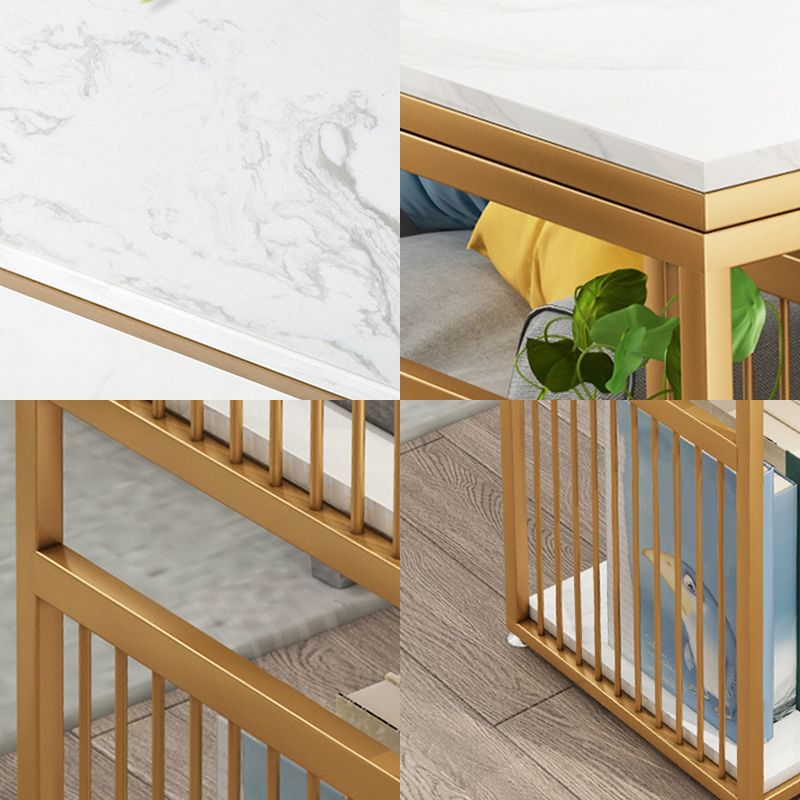 Modern Style Bar-height Table Metal Base Table with 2 Shelves