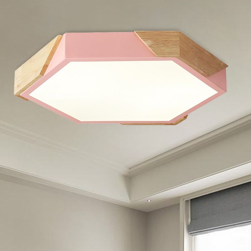 Slim Panel Hexagon Plafond Licht Macaron Loft Acryl LED Groen/Pink/wit/Geel Flush Mount Light in Warm Licht voor Kindergarten