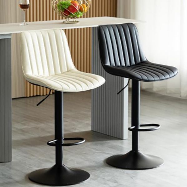 Scandinavian Metal Stool Adjustable Low Back Faux Leather Barstools in Matte Finish