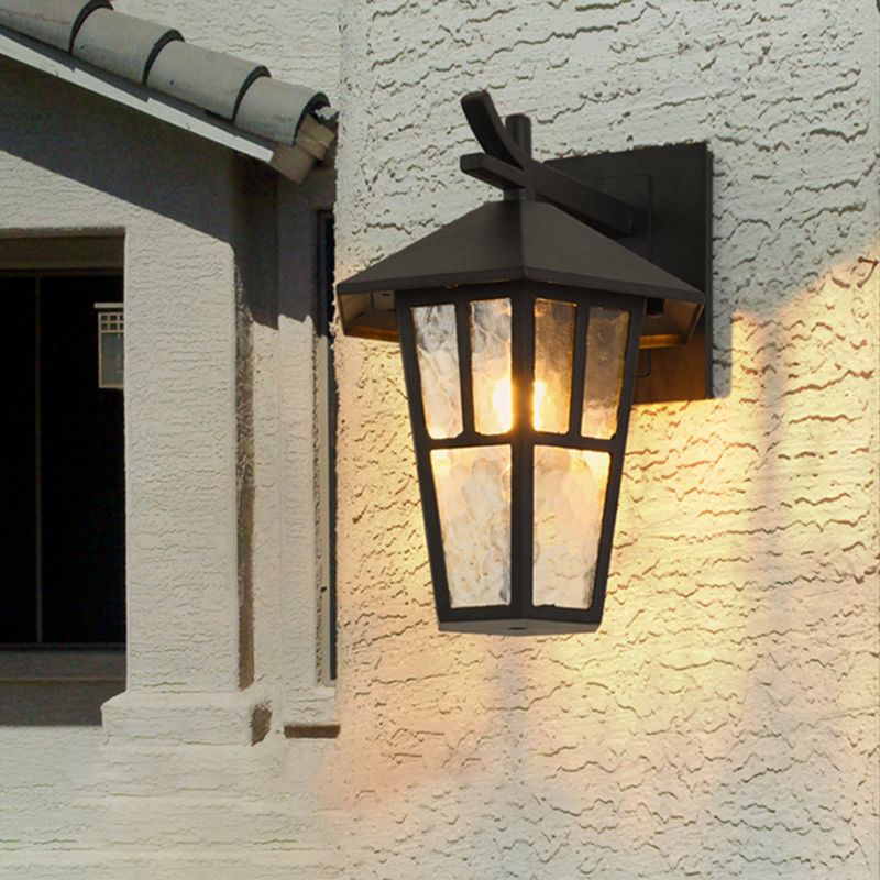 Birdcage Patio Wall Lamp Sconce Retro Clear Water Glass Single Light Bronze/Black Wall Light Fixture
