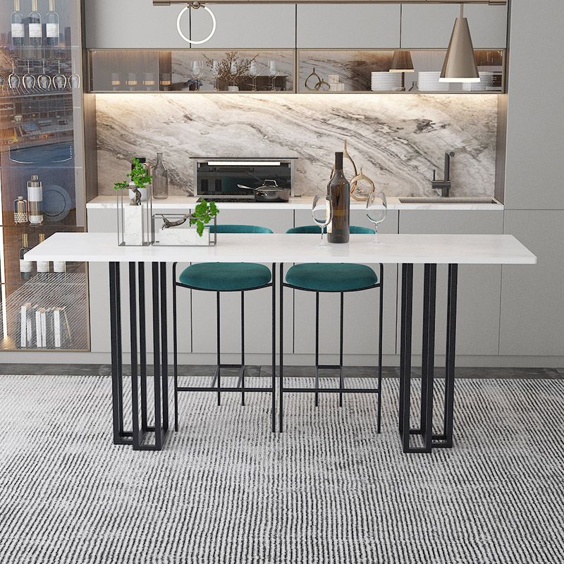 Industrial Marble Bar Table with Rectangle Table Top Double Pedestal Table - 39" H