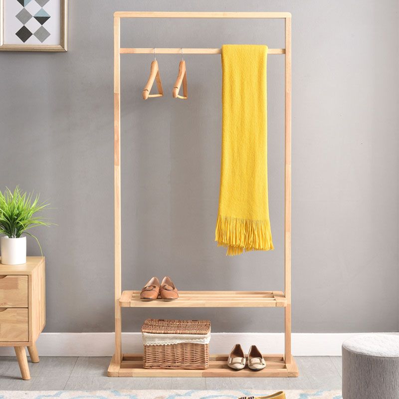 Contemporary Style Coat Hanger Solid Walnut Shelve Design Coat Rack for Living Room