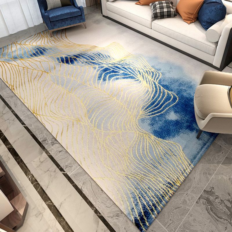 Grey Modern Rug Polyester Abstract Pattern Area Carpet Stain Resistant Area Rug for Home Decor