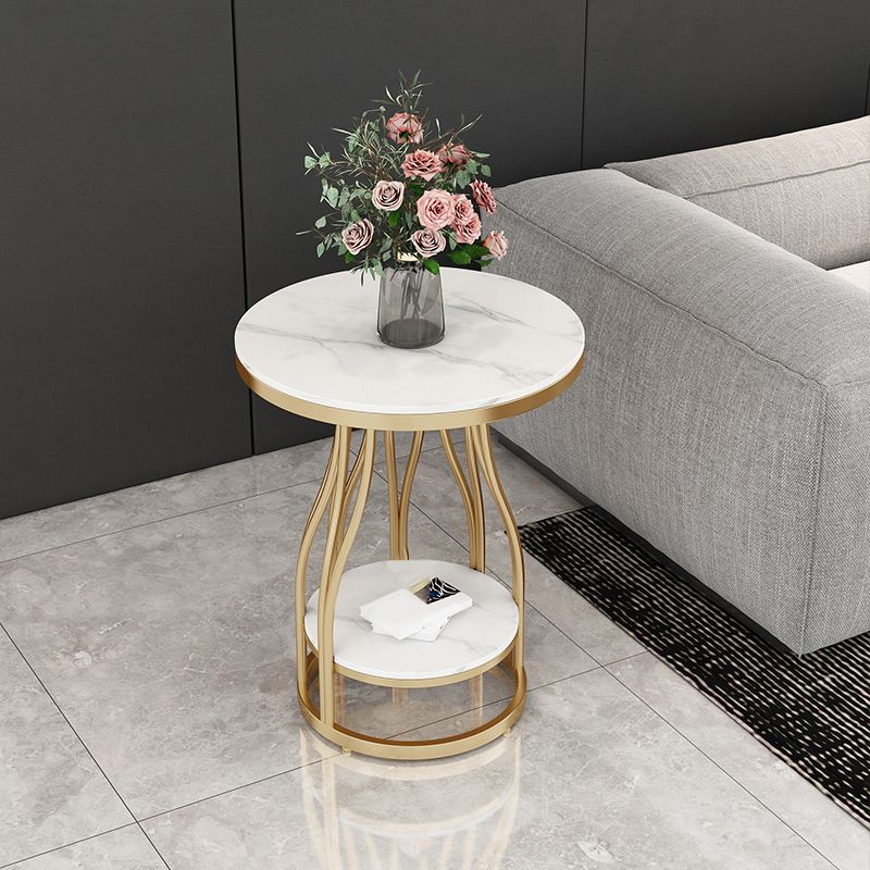 2-Tier Modern Metal Round Side Table 19.7-inch End Table with Shelf