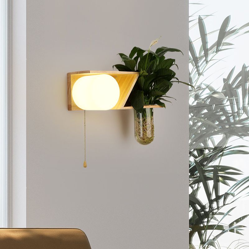 Japanese Style Wooden Wall Lamp Geometry Wall Light for Bedroom (Flowerpot Not Included)