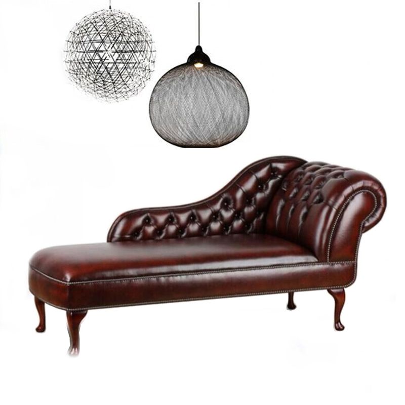 Traditional Upholstered Chaise Lounge Couch Leather Chaise Lounge Chair with Arms