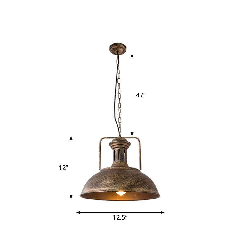 12.5"/16.5" W Metal Bowl Ceiling Lamp Factory Style 1 Bulb Restaurant Hanging Pendant Light in Rust/Bronze