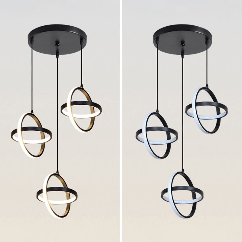 Black Circling Rings Pendant Light Minimalist Aluminum Suspension LED Light Fixture