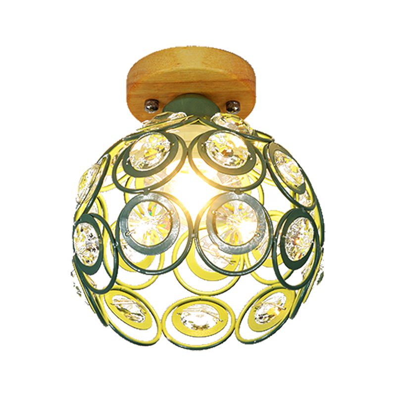 1 Head Pink/Green/Gray Flush Mount Lighting with Global Metal Lampshade Nordic Flush Mount Lamp for Foyer