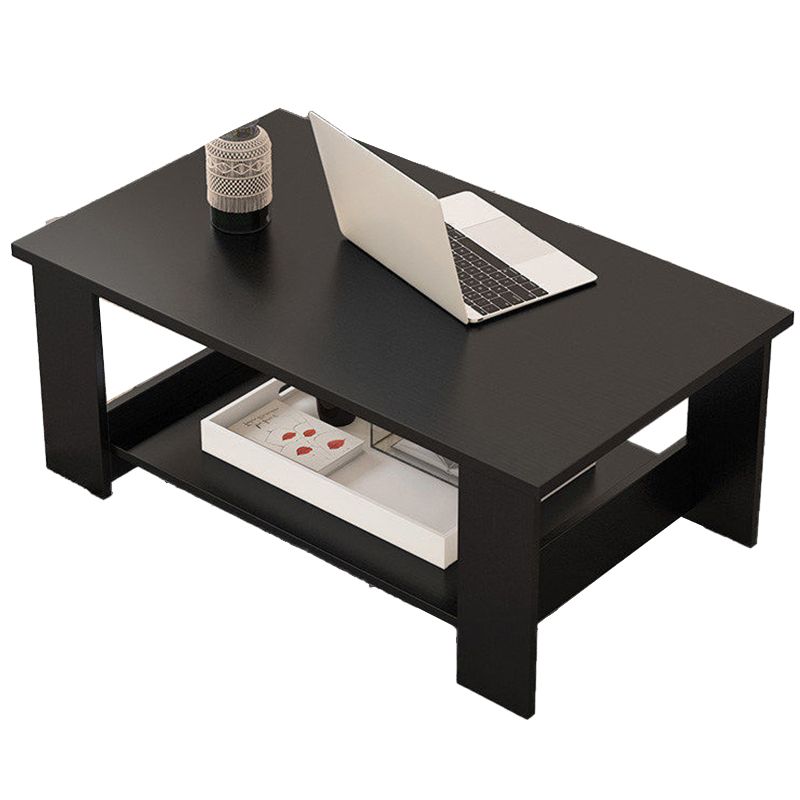 Modern Rectangle Coffee Table with Storage Shelf and 4 Wooden Legs