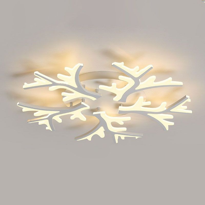 White Snowflake Semi Flush Mount Lighting Minimalist Acrylic LED Flush Mount Fixture for Living Room