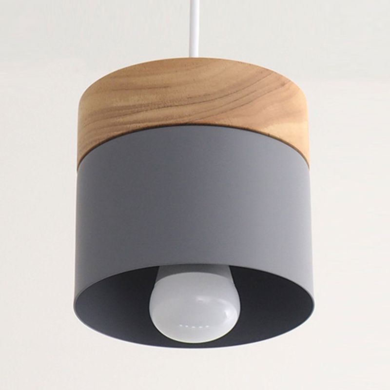 1 Light Cylindrical Hanging Pendant Modern Macaron Style Metal Hanging Lighting