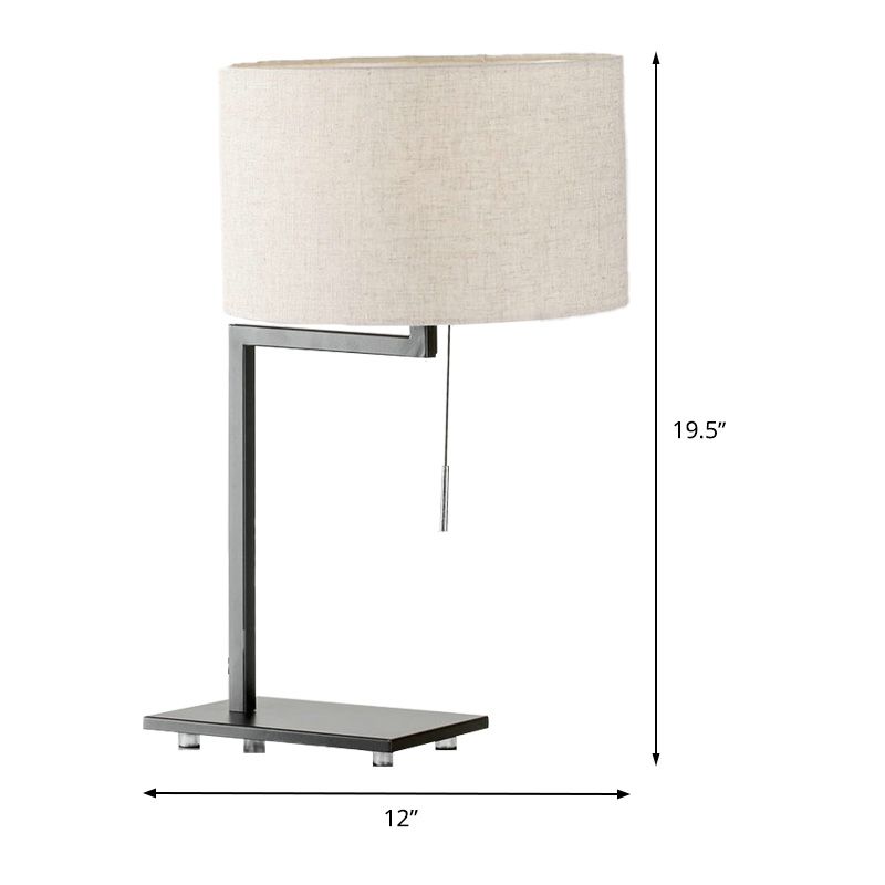 Modernism Cylinder Task Lamp Fabric 1 Bulb Reading Book Light in White with Pull Chain