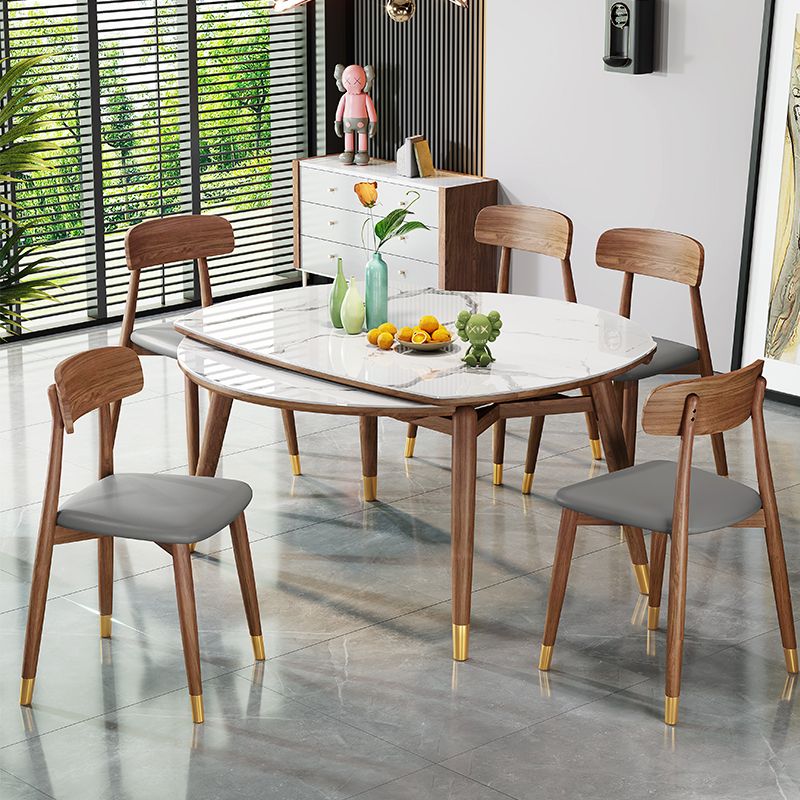 Traditional Luxury Dining Table Round Sintered Stone Dining Table with Wooden Base