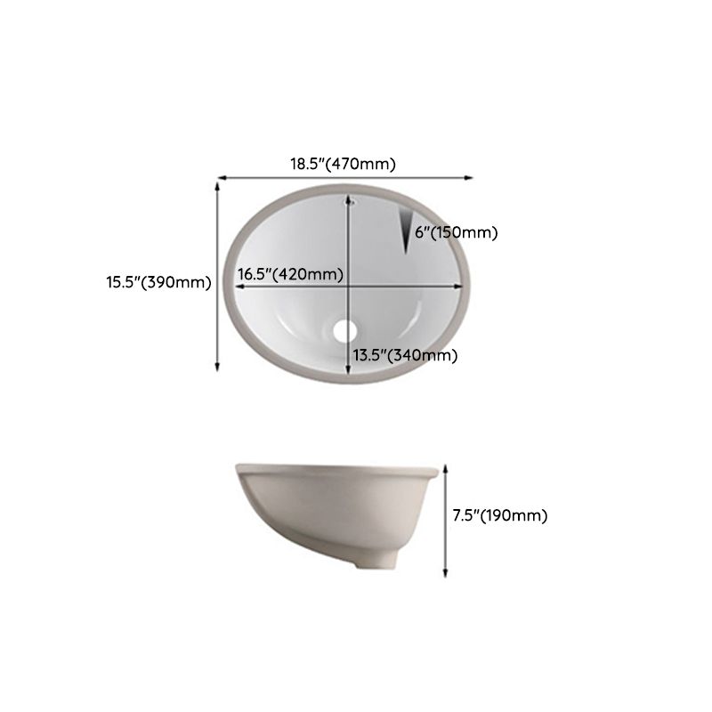 Traditional Undermount Vanity Sink Rectangular Porcelain with Pop-Up Drain Basin Sink