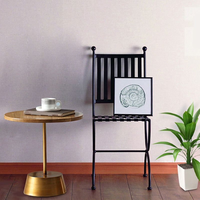 Scandinavian Round Wood Top Side Table Metal Pedestal End Table