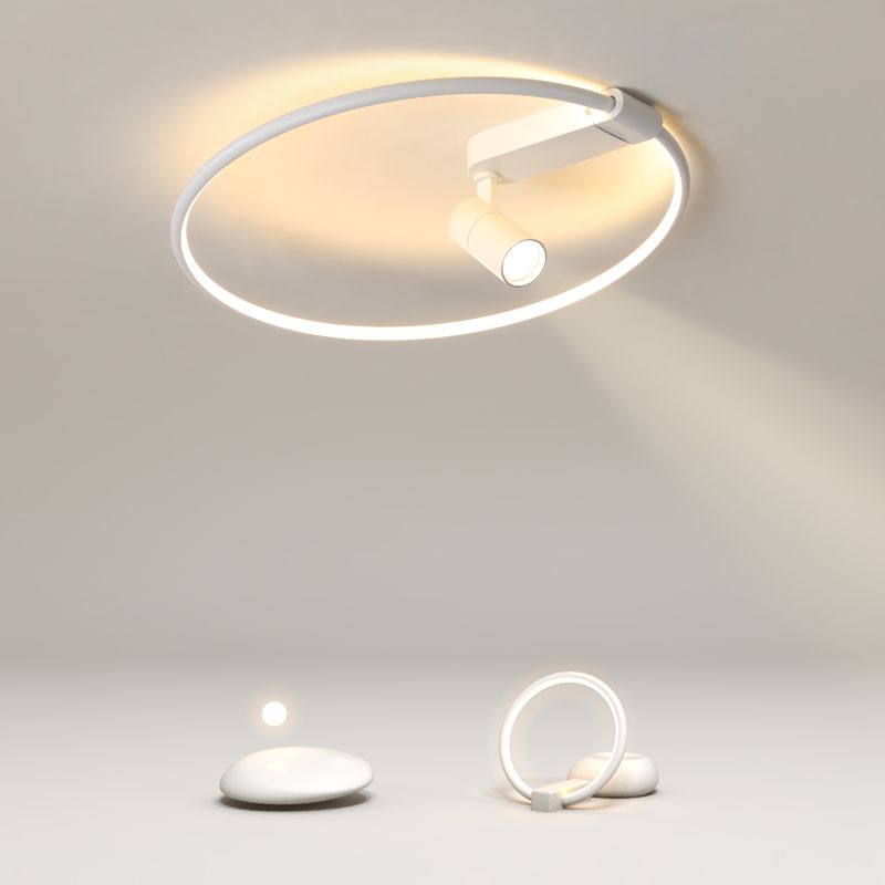 Ultra Modern Round Shape Led Flush Mount Acrylic Bedroom Ceiling Mount Light Fixture with 1 Spotlight