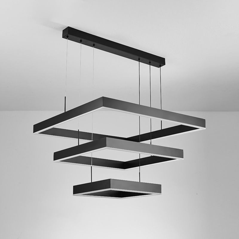 Modern Style Black Chandelier Lighting Fixtures Aluminium Multiple Squares Ceiling Lamp