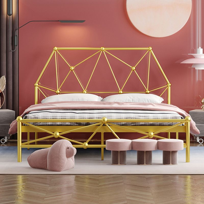 Glam Metallic Standard Bed, Open-Frame Headboard Bed Frame with Footboard