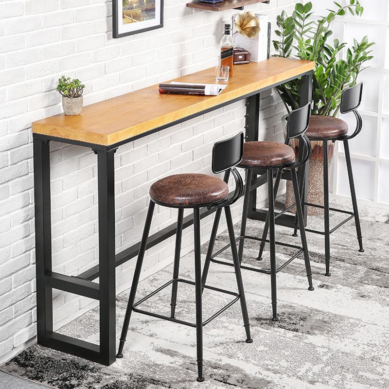 Rectangle Solid Wood Bistro Table Natural Bar Height Pub Table with Footrest