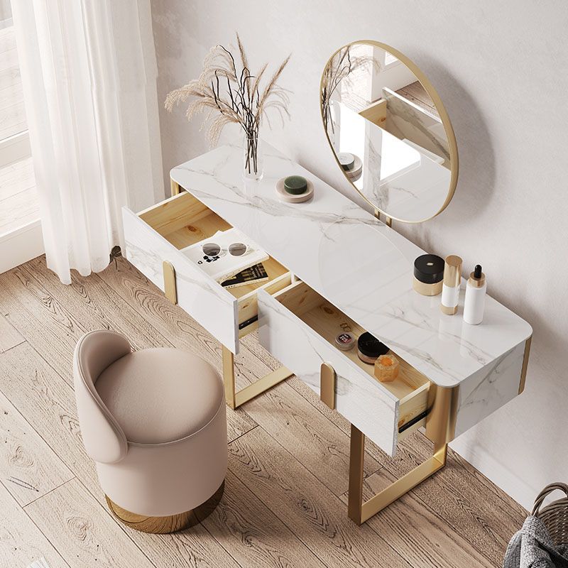 Glam Slate Top Vanity Table 2-Drawer Vanity Dressing Table Set