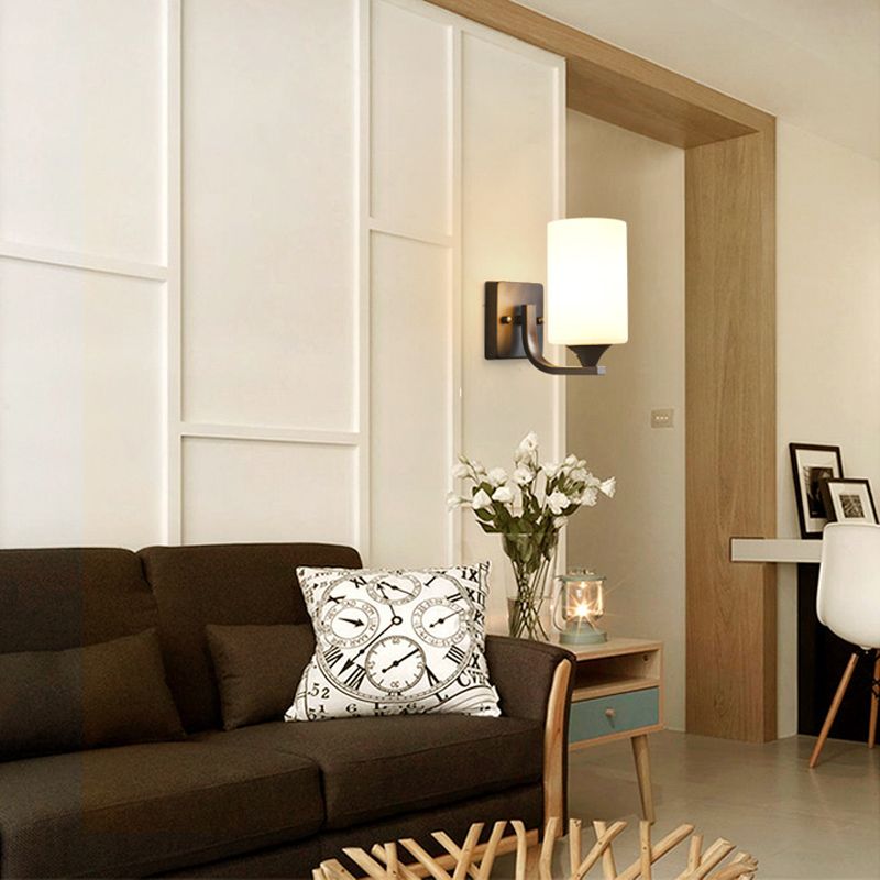 Glass Geometric Shade Wall Lights Modern Simple 1 Head Wall Mount Fixture in Black