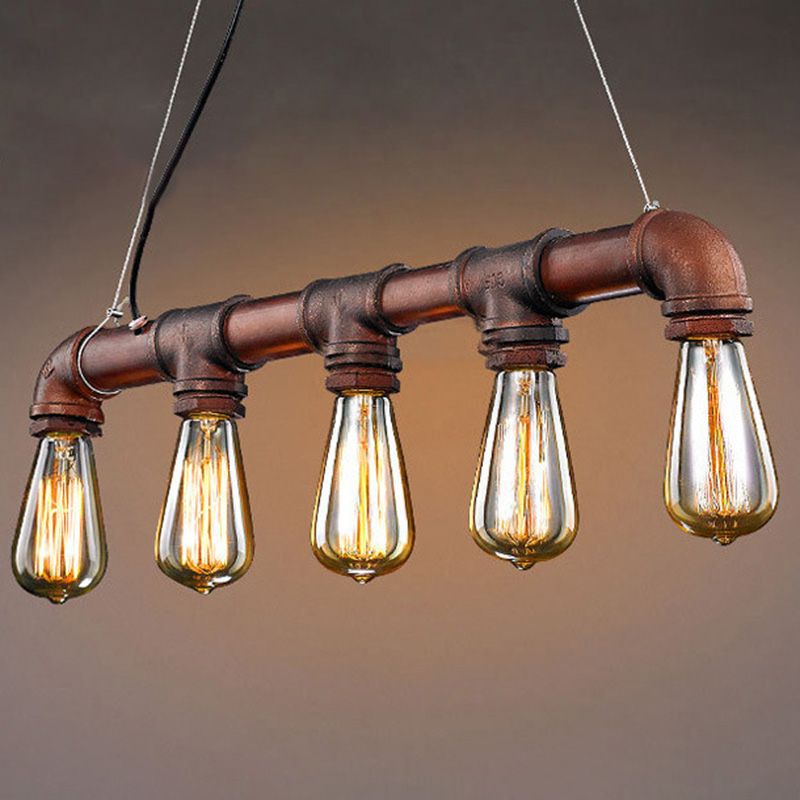 Elongated Pipe Hanging Island Lights Retro Industrial Style Metal Chandelier Lighting Fixtures for Coffee Shop