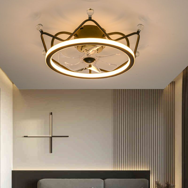 Minimalist Crown Shaped Ceiling Fan Lighting Metal Bedroom LED Semi Flush Light Fixture