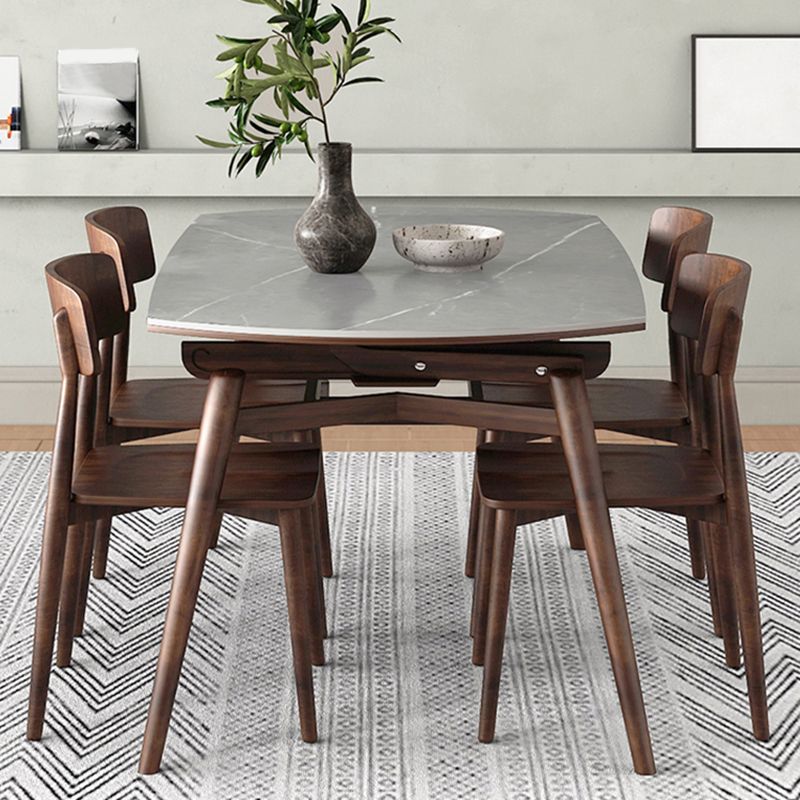 Gray Stone Dinette Table with Wooden Legs Modern Foldable Dining Table