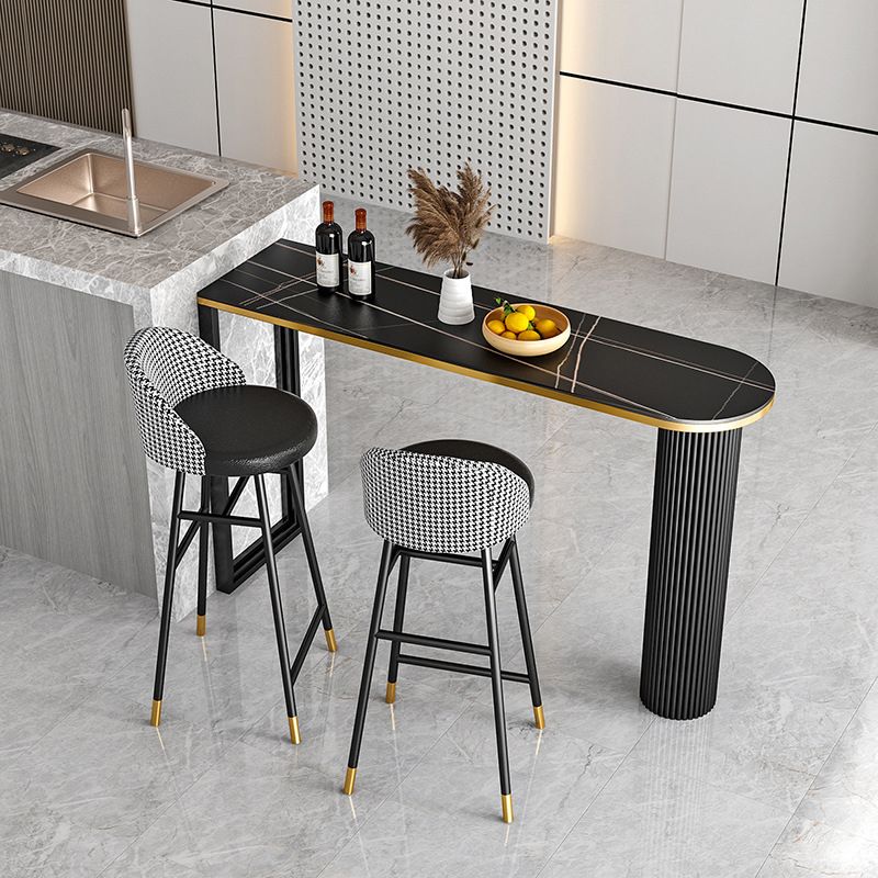 Contemporary Bar Table Set 1/2/3 Pcs Stone Top Bar Table with Upholstered Bar Stools