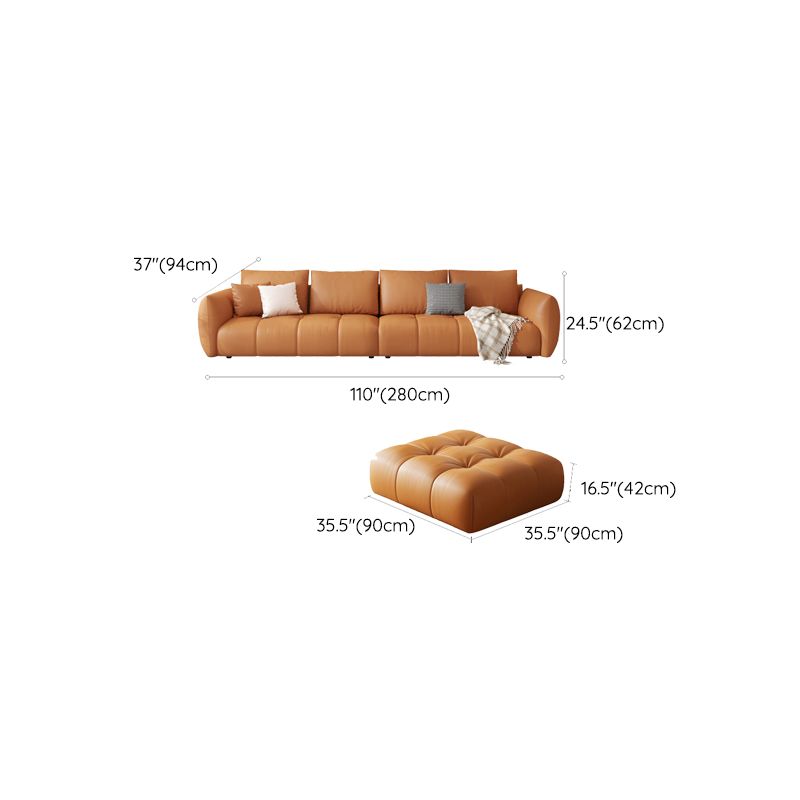 Scandinavian Genuine Leather Orange Pillows Square Arm Living Room Seating