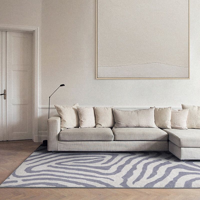 Black Zebra Stripe Rug Polyester Casual Rug Non-Slip Backing Rug for Home Decor