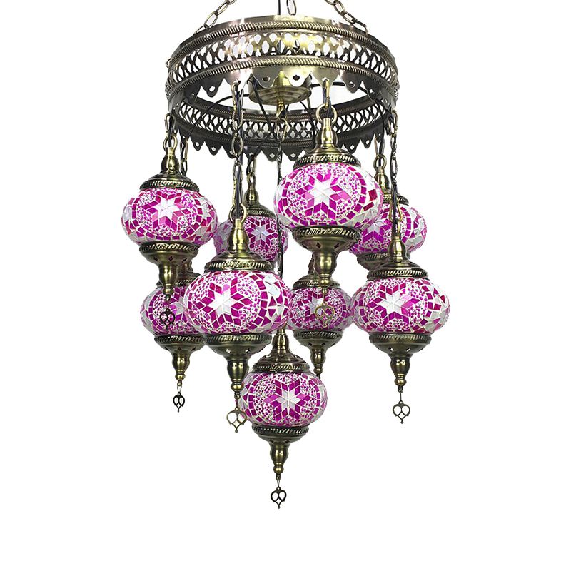 Kugel Kronleuchter leichter Retro Rot/Rosa/Orange/Wassermelone Rotglas 9 Köpfe Hängende Lampe für das Restaurant