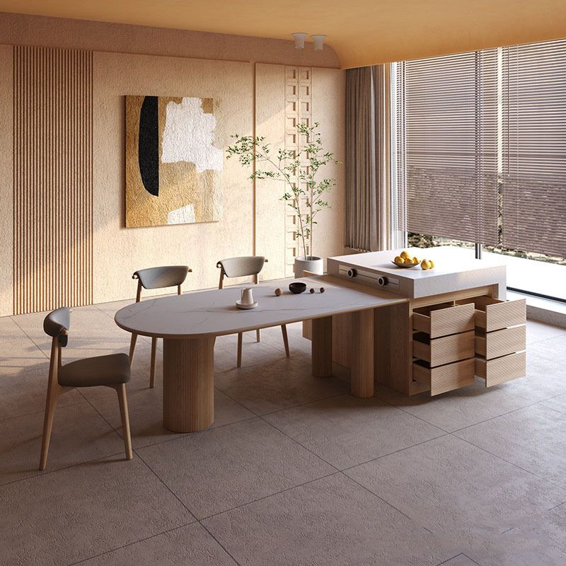 Stone Top Dining Table Traditional Luxury Dining Table with 3 Wood Legs