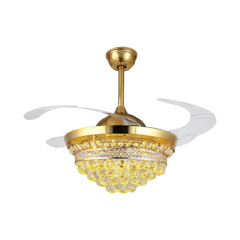 4 lame semplici lampada a vite a ciondolo conico semplice a sfera di cristallo a led lampada semi -filo in oro, larghezza 19 "