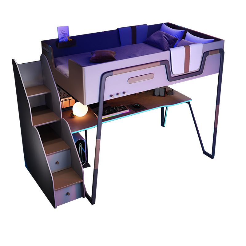 Contemporary Loft Bed Metal with Guardrail Storage No Theme Panel Headboard