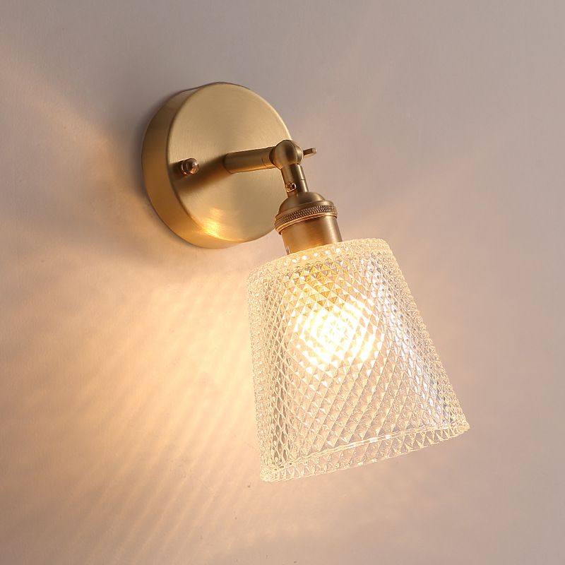 Tapered Adjustable Sconce Lighting Postmodern Textured Glass 1 Head Gold Wall Lamp for Bedroom