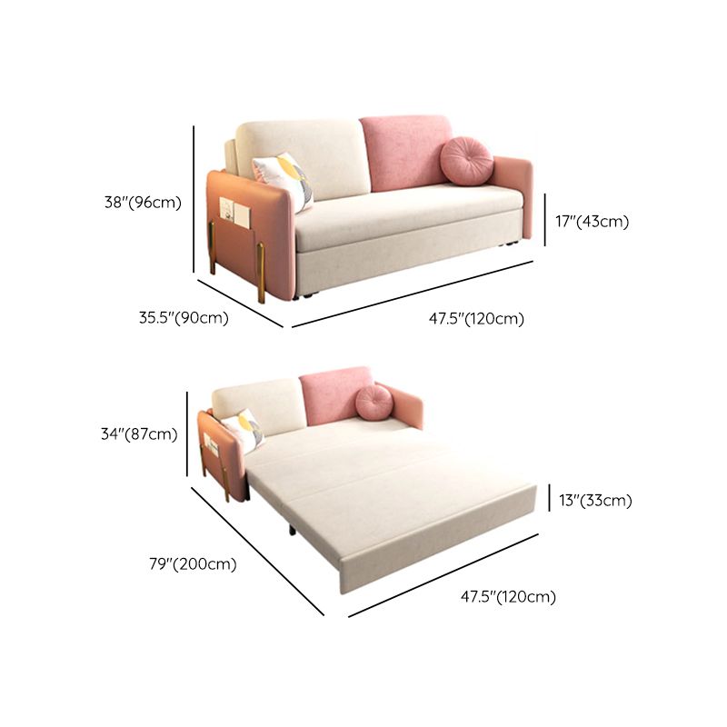 Glam Upholstered Sofa Bed Beige & Pink Sleeper with Storage Box