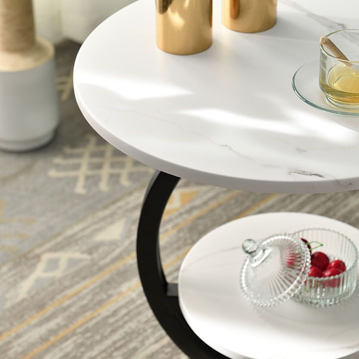 Round Slate Top Side Table 21.65" Tall Metal Abstract End Table with Shelf