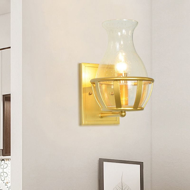 Vase Clear Glass Sconce Light Fixture Postmodern 1 Light Gold Wall Mounted Lamp with Basket Base