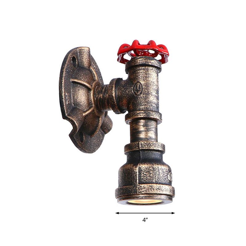 1 Light Pipe Shade Wall Sconce Fixture Retro Industrial Bronze Metallic Wall Lamp with Valve Wheel for Indoor