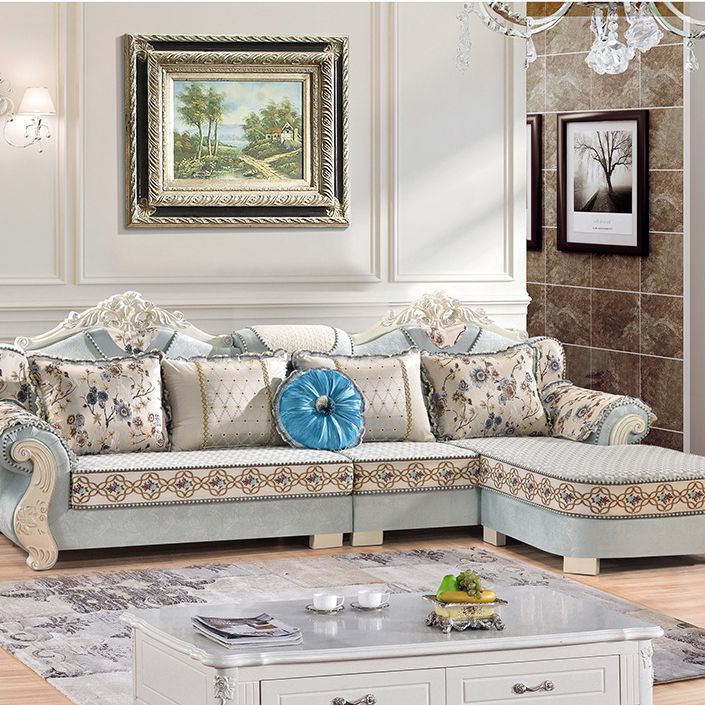 70" Wide French Country Sectional Sofa Fabric Sleeper Sectional