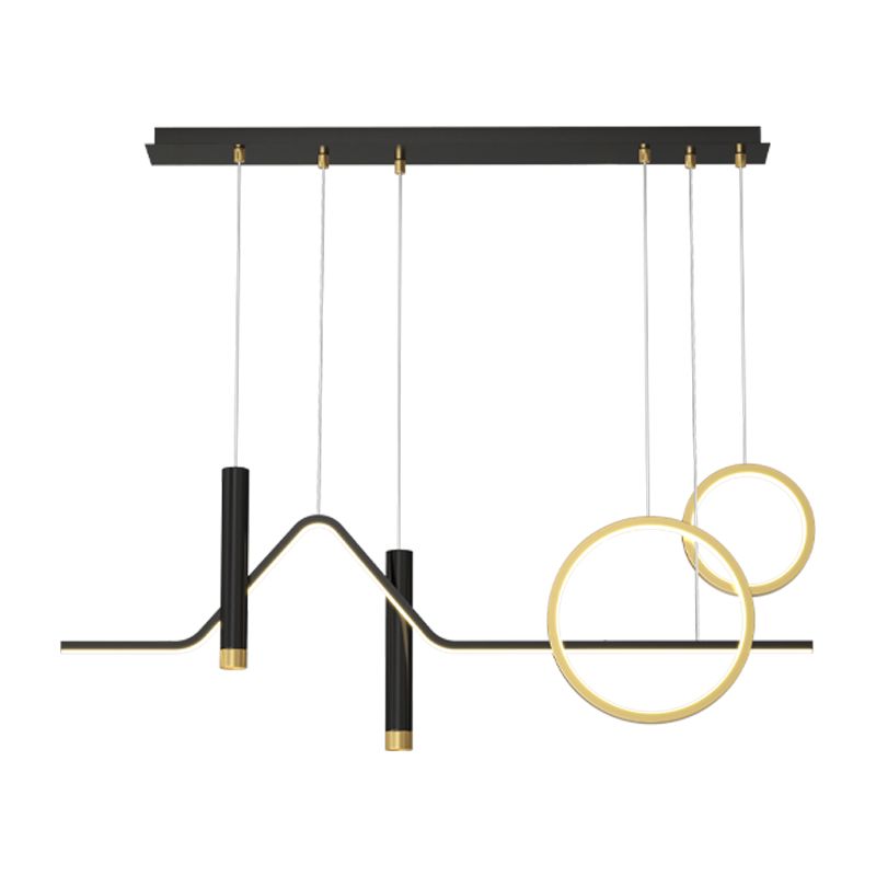 5 Light Geometric Island Lighting Fixtures Contemporary Metal Island Light Fixtures in Black