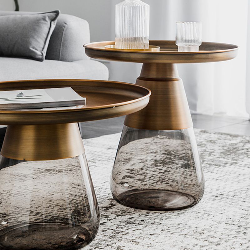 Mid-Century Modern Pedestal Glass Round Storage Single Coffee Table