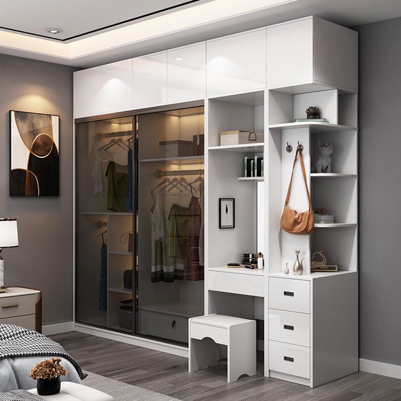 Wood and Glass Wardrobe Armoire Contemporary Sliding Wardrobe Closet
