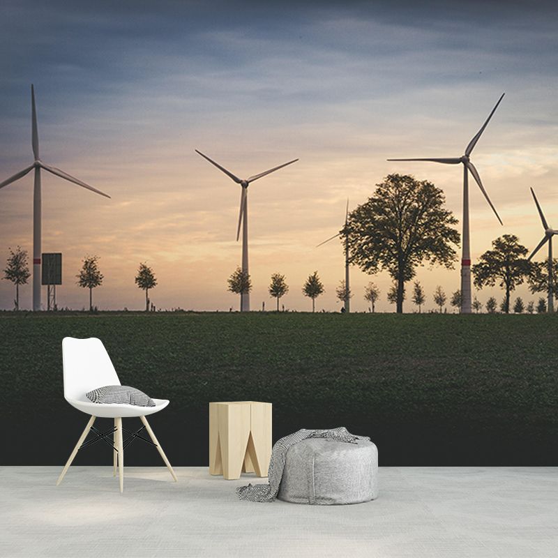 Horizontal Photography Windmill Mural Wallpaper Eco-friendly for Room