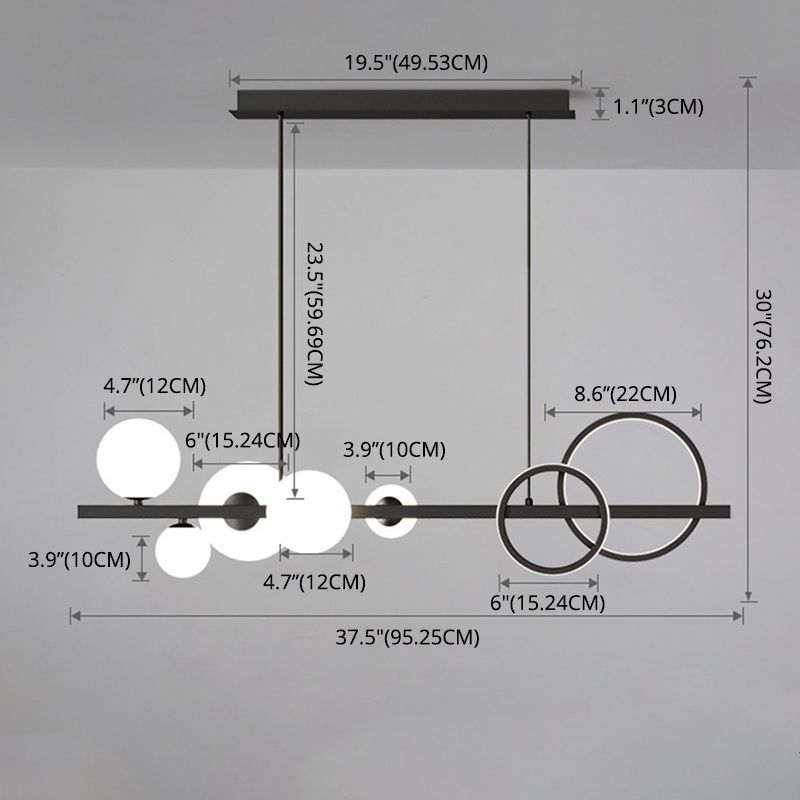 5 Luce moderna black metal isola a sospensione illuminazione sferica a soffitto isola vetro per tavolo da pranzo