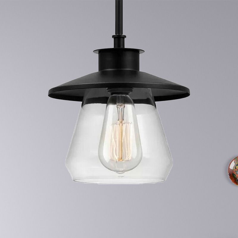 Cono Clear Glass Pendse Light Light Modernismo 1 Cabeza de lámpara colgante negra