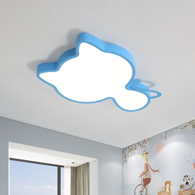 Cat Kindergarten Ceiling Light Acrylic Kids Style LED Flush Mount Lighting Fixture in Pink/Blue