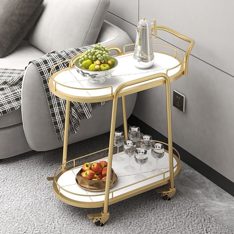 Contemporary Oval Metal Prep Table 26.77"W Rolling Prep Table for Dining Room